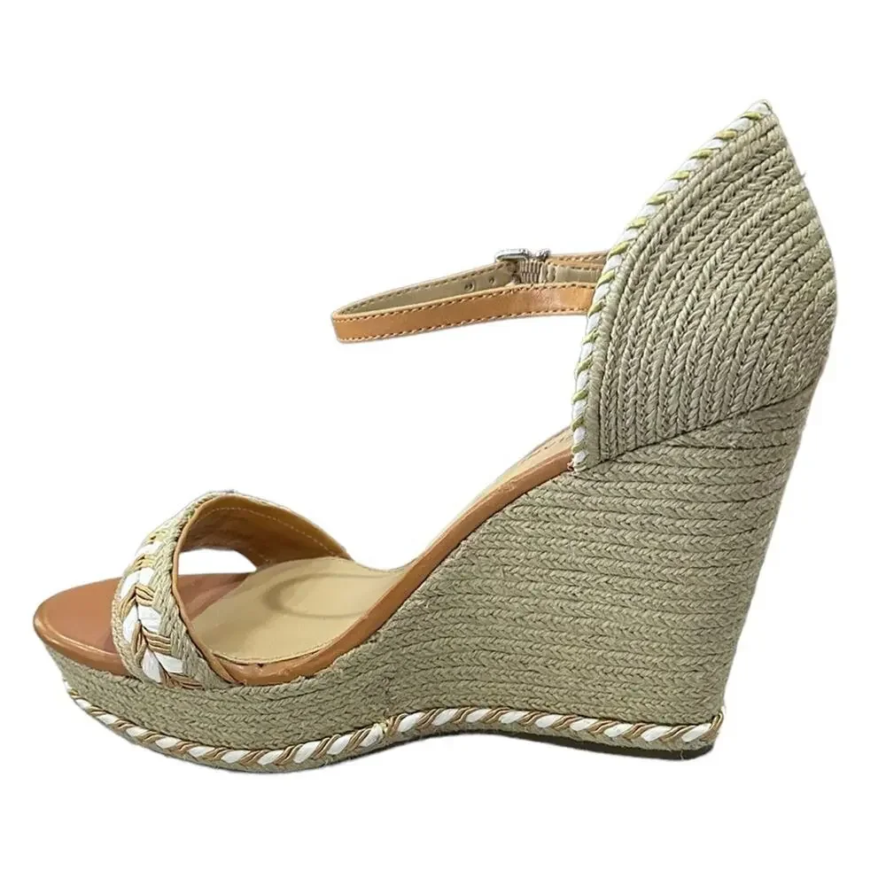 Antonio Melani espadrilles 5” wedges tan‎ white rope ankle strap size 10 - Picture 4 of 10